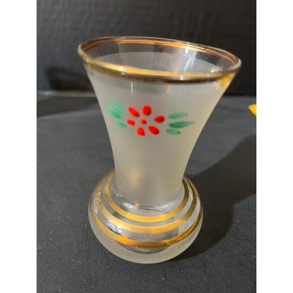 Hand Painted Bartlett Collin’s Bud Vases Gold Gilt Red Flowers Frosted Set of 2 - Picture 6 of 7